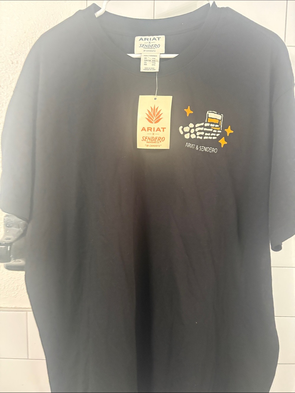 Ariat Mens Black Tee with Yellow & White Graphic